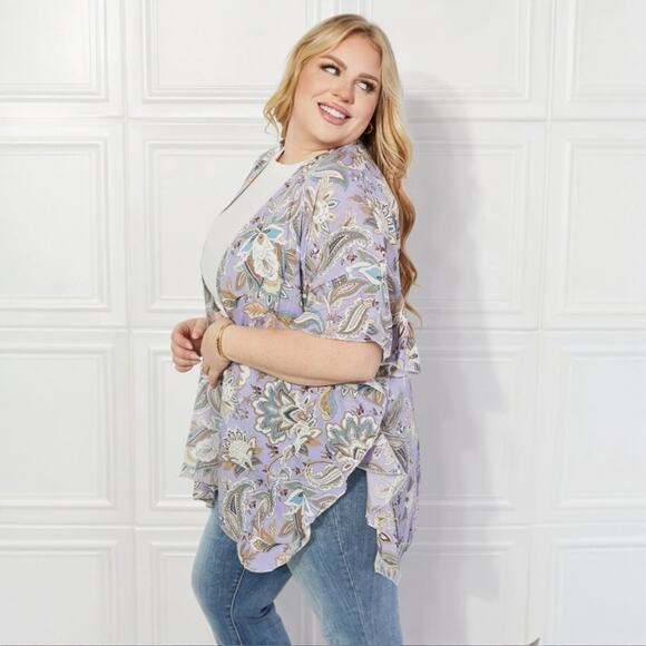 SOLD Boho Floral Kimono Ruffle Beach Coverup Cardigan - Picture 9 of 9